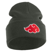 Anime Ninja Cloud Logo Embroidered 12" Long Knitted Beanie - Dark Grey OSFM