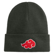 Anime Ninja Cloud Logo Embroidered 12" Long Knitted Beanie - Dark Grey OSFM