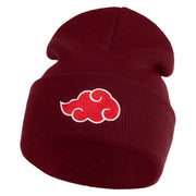 Anime Ninja Cloud Logo Embroidered 12" Long Knitted Beanie - Maroon OSFM