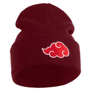 Anime Ninja Cloud Logo Embroidered 12" Long Knitted Beanie - Maroon OSFM