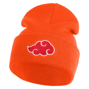 Anime Ninja Cloud Logo Embroidered 12" Long Knitted Beanie - Orange OSFM