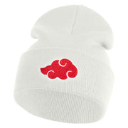 Anime Ninja Cloud Logo Embroidered 12" Long Knitted Beanie - White OSFM