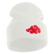 Anime Ninja Cloud Logo Embroidered 12" Long Knitted Beanie - White OSFM