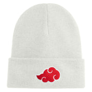 Anime Ninja Cloud Logo Embroidered 12" Long Knitted Beanie - White OSFM