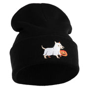 Trick Or Treat Puppy Embroidered 12" Long Knitted Beanie - Black OSFM
