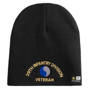U.S. Army 29th Infantry Division Symbol Embroidered 8 Inch Solid Knit Short Beanie Made in USA - Black OSFM