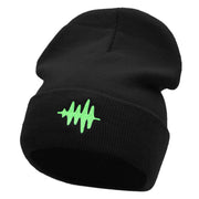 Sound Wave Embroidered 12 Inch Long Knitted Beanie