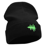 Sound Wave Embroidered 12 Inch Long Knitted Beanie