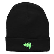 Sound Wave Embroidered 12 Inch Long Knitted Beanie