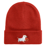 Trick Or Treat Puppy Embroidered 12" Long Knitted Beanie - Rust OSFM