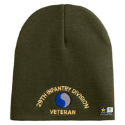 U.S. Army 29th Infantry Division Symbol Embroidered 8 Inch Solid Knit Short Beanie Made in USA - Olive OSFM