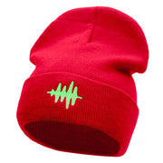 Sound Wave Embroidered 12 Inch Long Knitted Beanie