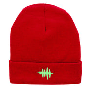 Sound Wave Embroidered 12 Inch Long Knitted Beanie