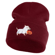 Trick Or Treat Puppy Embroidered 12" Long Knitted Beanie - Maroon OSFM