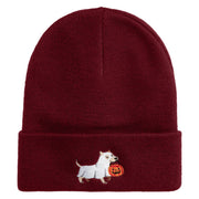 Trick Or Treat Puppy Embroidered 12" Long Knitted Beanie - Maroon OSFM