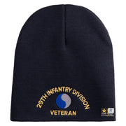 U.S. Army 29th Infantry Division Symbol Embroidered 8 Inch Solid Knit Short Beanie Made in USA - Navy OSFM