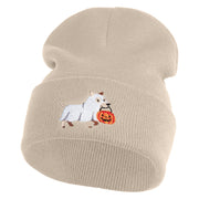 Trick Or Treat Puppy Embroidered 12" Long Knitted Beanie - Birch OSFM