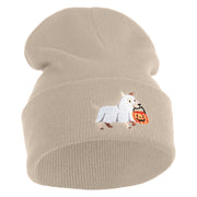 Trick Or Treat Puppy Embroidered 12" Long Knitted Beanie - Birch OSFM