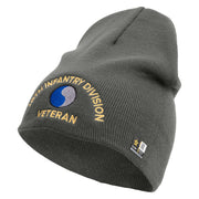 U.S. Army 29th Infantry Division Symbol Embroidered 8 Inch Solid Knit Short Beanie Made in USA - Charcoal OSFM