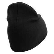 U.S. Army 32nd Infantry Brigade Symbol Embroidered 8 Inch Solid Knit Short Beanie Made in USA - Black OSFM