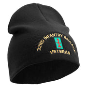 U.S. Army 32nd Infantry Brigade Symbol Embroidered 8 Inch Solid Knit Short Beanie Made in USA - Black OSFM