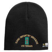 U.S. Army 32nd Infantry Brigade Symbol Embroidered 8 Inch Solid Knit Short Beanie Made in USA - Black OSFM