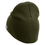 U.S. Army 32nd Infantry Brigade Symbol Embroidered 8 Inch Solid Knit Short Beanie Made in USA - Olive OSFM
