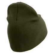 U.S. Army 32nd Infantry Brigade Symbol Embroidered 8 Inch Solid Knit Short Beanie Made in USA - Olive OSFM