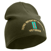 U.S. Army 32nd Infantry Brigade Symbol Embroidered 8 Inch Solid Knit Short Beanie Made in USA - Olive OSFM