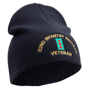 U.S. Army 32nd Infantry Brigade Symbol Embroidered 8 Inch Solid Knit Short Beanie Made in USA - Navy OSFM