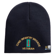 U.S. Army 32nd Infantry Brigade Symbol Embroidered 8 Inch Solid Knit Short Beanie Made in USA - Navy OSFM