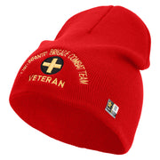 U.S. Army 33rd Infantry Brigade Combat Team Symbol Embroidered 8 Inch Solid Knit Short Beanie Made in USA - Red OSFM