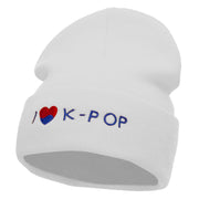 I Love K-Pop Embroidered 12 Inch Long Knitted Beanie