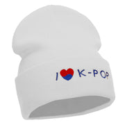 I Love K-Pop Embroidered 12 Inch Long Knitted Beanie