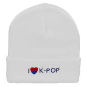 I Love K-Pop Embroidered 12 Inch Long Knitted Beanie