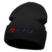 I Love K-Pop Embroidered 12 Inch Long Knitted Beanie