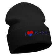 I Love K-Pop Embroidered 12 Inch Long Knitted Beanie