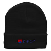 I Love K-Pop Embroidered 12 Inch Long Knitted Beanie