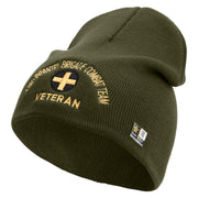 U.S. Army 33rd Infantry Brigade Combat Team Symbol Embroidered 8 Inch Solid Knit Short Beanie Made in USA - Olive OSFM
