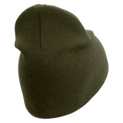 U.S. Army 33rd Infantry Brigade Combat Team Symbol Embroidered 8 Inch Solid Knit Short Beanie Made in USA - Olive OSFM