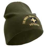 U.S. Army 33rd Infantry Brigade Combat Team Symbol Embroidered 8 Inch Solid Knit Short Beanie Made in USA - Olive OSFM