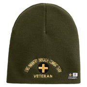 U.S. Army 33rd Infantry Brigade Combat Team Symbol Embroidered 8 Inch Solid Knit Short Beanie Made in USA - Olive OSFM