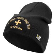 U.S. Army 33rd Infantry Brigade Combat Team Symbol Embroidered 8 Inch Solid Knit Short Beanie Made in USA - Black OSFM
