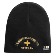U.S. Army 33rd Infantry Brigade Combat Team Symbol Embroidered 8 Inch Solid Knit Short Beanie Made in USA - Black OSFM