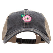 Pink Flower Embroidered Pigment Dyed Mesh Cap