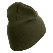 U.S. Army 34th Infantry Division Symbol Embroidered 8 Inch Solid Knit Short Beanie Made in USA - Olive OSFM