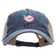 Pink Flower Embroidered Pigment Dyed Mesh Cap