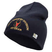 U.S. Army 34th Infantry Division Symbol Embroidered 8 Inch Solid Knit Short Beanie Made in USA - Navy OSFM