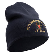 U.S. Army 34th Infantry Division Symbol Embroidered 8 Inch Solid Knit Short Beanie Made in USA - Navy OSFM
