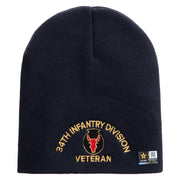 U.S. Army 34th Infantry Division Symbol Embroidered 8 Inch Solid Knit Short Beanie Made in USA - Navy OSFM